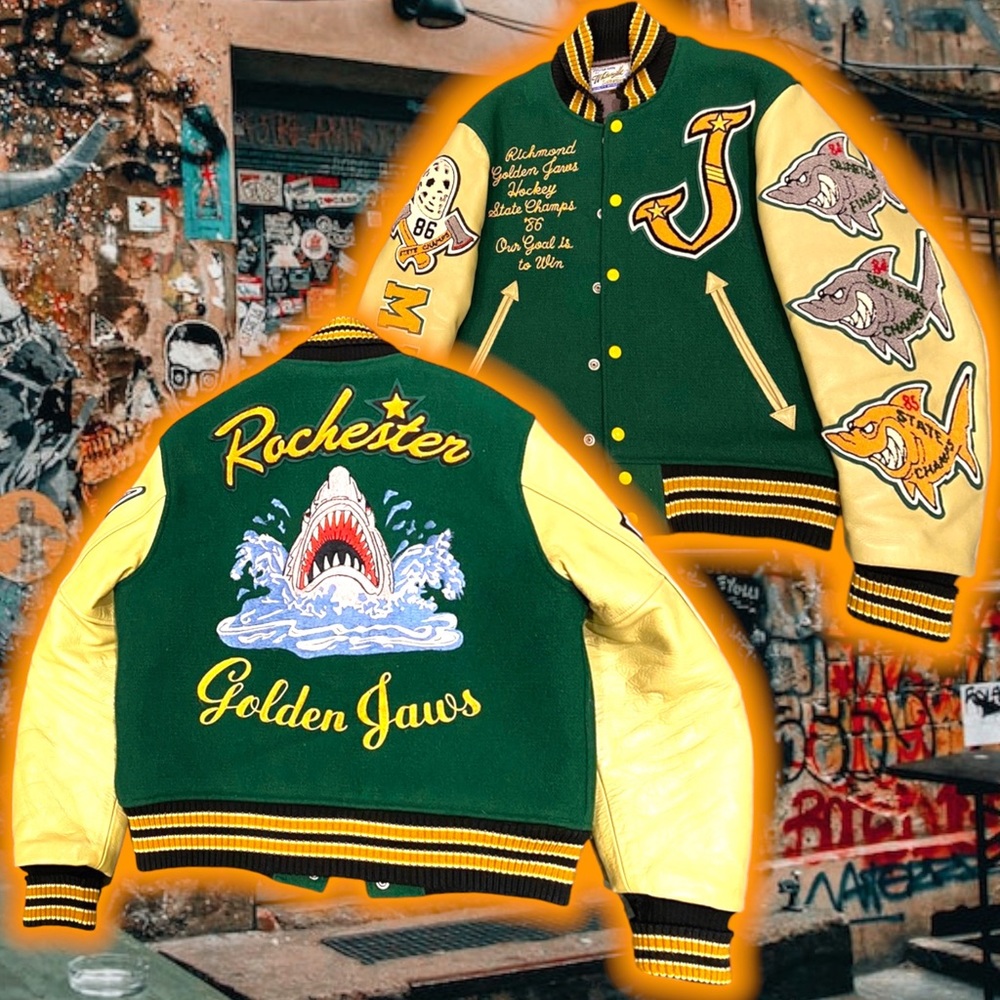 Whitesville Rochester Golden Jaws 🦈 Green Letterman Varsity Jacket 🧥